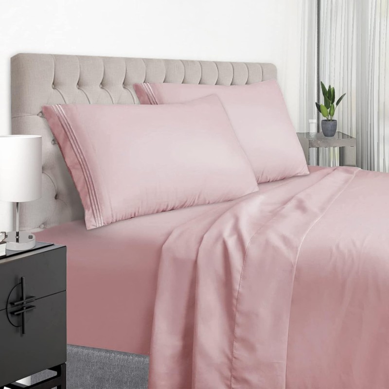 EaseHome Pink Queen Size Sheets Set - 1800 Thread Count Deep Pocket to 18 inches Mattress 4 Piece - Premium Bedding Sheets & Pillowcases Collection - Extra Soft