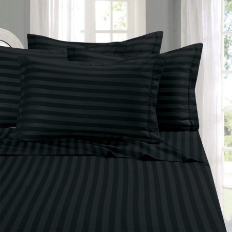 Elegant Comfort Best, Softest, Coziest 6-Piece Sheet Sets! - 1500 Premier Hotel Quality Luxurious Wrinkle Resistant 6-Piece Damask Stripe Bed Sheet Set, Queen Black