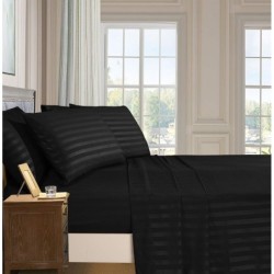 Elegant Comfort Best, Softest, Coziest 6-Piece Sheet Sets! - 1500 Premier Hotel Quality Luxurious Wrinkle Resistant 6-Piece Damask Stripe Bed Sheet Set, Queen Black