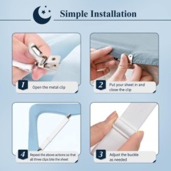 Bed Sheet Fasteners, Sopito 4pcs Adjustable Elastic Sheet Straps Heavy Duty Bed Sheet Grippers Suspenders for Mattresses Fitted Sheets Flat Sheets, White