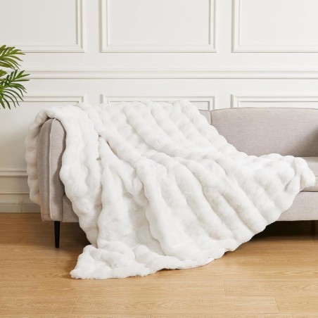 Fairblink Soft Luxuries ¨¹berwurfdecke, ¨¹bergro?, 152,4 x 203,2 cm, warm, flauschig, dick, bequem, weichste Kunstfell-¨¹berwurfdecke f¨¹r Couch, Bett, Sofa, elegante, gem¨¹tliche ¨¹berwurfdecken f¨¹r Zuhause, marmoriertes Elfenbein : K¨¹che, Haushalt & Wohnen