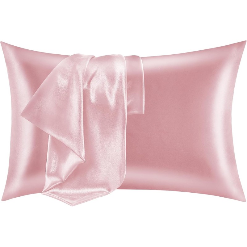 CozyLux Silk Satin Pillowcase for Hair and Skin Queen Set of 2 Soft Pillow Cases Silky Microfiber Bed Pillow Covers Wrinkle Resistant with Envelope Closure(Pink, 20 x 30 Inches)