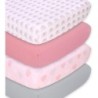 The Peanutshell Baby Girl Crib Sheets, Fitted Baby Bedding Sheet Set for Standard Size Crib Mattress, 52x28, Pink Elephant Hearts Nursery Decor, 4 Pack in Grey, Pink, White