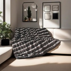 Touchat Luxuri?se ¨¹berwurfdecke aus Kunstkaninchenfell, 1000 g/m2, superschwer, warm, gem¨¹tlich, beige-cremefarben, f¨¹r Couch, Bett, Sofa, flauschige, elegante, weiche Nerzdecke f¨¹r Wohnzimmer und Schlafzimmer : K¨¹che, Haushalt & Wohnen