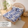 Yibeizi Blue Floral Sheets King Cute Daisy Flower Pattern Bed Sheet Set Botanical Bedding Sheets & Pillowcases Soft Microfiber 15" Extra Deep Pocket Fitted Bedsheet 4 Piece