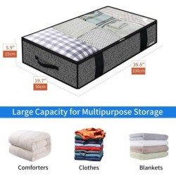 Onlyeasy 4 Pack Under Bed Clothes Storage Bags Organizer with Reinforced Handles and Zippers, Foldable Underbed Storage Container Bags for Blankets, Comforters, Bedding, Linen-like Black, MXAUBBP4