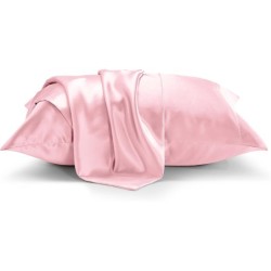 CozyLux Silk Satin Pillowcase for Hair and Skin Queen Set of 2 Soft Pillow Cases Silky Microfiber Bed Pillow Covers Wrinkle Resistant with Envelope Closure(Pink, 20 x 30 Inches)