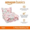 Amazon Basics Kid's Easy Care Microfiber Bed-in-a-Bag 5-Piece Bedding Set, Twin, Butterfly Friends