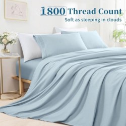 Shilucheng Queen Size Sheet Set - Breathable & Cooling Bed Sheets - Soft 1800 Thread Count Microfiber - Comfy Bedding 16 Inch Deep Pockets & Easy Fit - 4 Piece (Queen,Spa Blue)