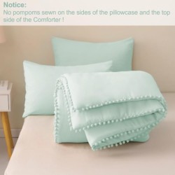 Exclusivo Mezcla Boho Pom Pom Ball Fringe Twin Comforter Set, 2 Piece Aqua Blue Lightweight Down Alternative Bedding Comforter Sets for All Seasons (1 Comforter and 1 Pillowcase)