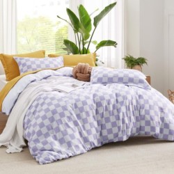 Bedsure Checkered Duvet Cover Queen - Plaid Duvet Cover Set with Zipper Closure, Purple Bedding Set, 3 Pieces, 1 Duvet Cover 90"x90" with 8 Corner Ties and 2 Pillow Shams 20"x26"