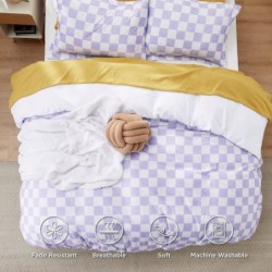 Bedsure Checkered Duvet Cover Queen - Plaid Duvet Cover Set with Zipper Closure, Purple Bedding Set, 3 Pieces, 1 Duvet Cover 90"x90" with 8 Corner Ties and 2 Pillow Shams 20"x26"