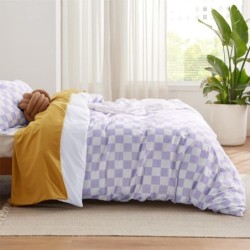 Bedsure Checkered Duvet Cover Queen - Plaid Duvet Cover Set with Zipper Closure, Purple Bedding Set, 3 Pieces, 1 Duvet Cover 90"x90" with 8 Corner Ties and 2 Pillow Shams 20"x26"