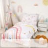 4 Piece Toddler Bedding Set for 1 Girls, Rainbow Toddler Girl Bedding Set, Super Soft & Lightweight Toddler Comforter Set Includes Comforter, Flat Sheet, Fitted Sheet, Pillowcase, (Pink & Sun)