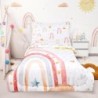 4 Piece Toddler Bedding Set for 1 Girls, Rainbow Toddler Girl Bedding Set, Super Soft & Lightweight Toddler Comforter Set Includes Comforter, Flat Sheet, Fitted Sheet, Pillowcase, (Pink & Sun)