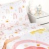 4 Piece Toddler Bedding Set for 1 Girls, Rainbow Toddler Girl Bedding Set, Super Soft & Lightweight Toddler Comforter Set Includes Comforter, Flat Sheet, Fitted Sheet, Pillowcase, (Pink & Sun)