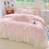 Chic Lace Bedding,Girls Twin Aesthetic Comforter Cover Set,Romantic French Princess Style Ruffled Duvet Cover with Lovely Bow with Zipper Closure-Pink,Twin Size