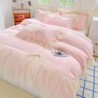 Chic Lace Bedding,Girls Twin Aesthetic Comforter Cover Set,Romantic French Princess Style Ruffled Duvet Cover with Lovely Bow with Zipper Closure-Pink,Twin Size