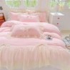 Chic Lace Bedding,Girls Twin Aesthetic Comforter Cover Set,Romantic French Princess Style Ruffled Duvet Cover with Lovely Bow with Zipper Closure-Pink,Twin Size