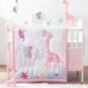 Bertte 4 Piece Crib Bedding Set for Boys Girls, Nursery Bedding Standard Size Soft Baby Bedding Crib Set Including Cartoon Quilt, Crib Skirt, Fitted Crib Sheet and Plush Toy (Pink Giraffe)