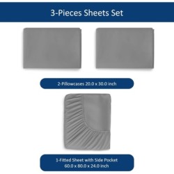 Extra Deep Pocket Queen Sheet Sets for Air Mattress - Deep Pocket Sheets Queen Size Sets - Sheets with Pocket on Side - Easily Fits Extra Deep 16 in to 24 in Pillow Top Air Mattress (Grey)