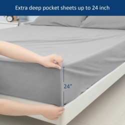 Extra Deep Pocket Queen Sheet Sets for Air Mattress - Deep Pocket Sheets Queen Size Sets - Sheets with Pocket on Side - Easily Fits Extra Deep 16 in to 24 in Pillow Top Air Mattress (Grey)