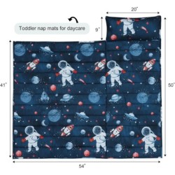 david's kids Toddler Nap Mat Set with Removable Pillow, Ultra Soft Slumber Bags for Boys，Perfect for Preschool, Daycare, Kids Sleeping Bags with Rollup Design, 50"x20", Space