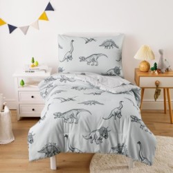 Wake In Cloud - Dinosaur Toddler Bedding Set for Boys, Dinosaur Dino Sketch, 4 Pieces Soft Crib Bed Set Including Comforter, Sheets and Pillowcase, Gray