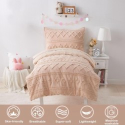 Toddler Bedding Set for Girls 4-Piece Boho Beige Tufted Toddler Comforter Set Jacquard Tufts Bed-in-a-Bag Crib Toddler Bed Sheet Set for Kids with Comforter, Flat Sheet, Fitted Sheet, Pillowcase