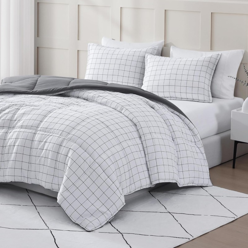 Casa Platino Queen Comforter Set Pre-Washed– Duvet Insert 3 Piece Set – Brushed Microfiber Queen Size Comforter Set – Comforter Queen Size Set with Queen Comforter & 2 Queen Pillow Shams - Windowpane