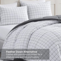 Casa Platino Queen Comforter Set Pre-Washed– Duvet Insert 3 Piece Set – Brushed Microfiber Queen Size Comforter Set – Comforter Queen Size Set with Queen Comforter & 2 Queen Pillow Shams - Windowpane