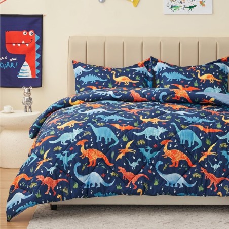 Twin Dinosaur Kids Bedding Set for Boys, 2 Pieces Twin Dinosaur Kids Comforter Sets for Boys, Super Soft Lightweight for All Seasons, Includes 1 Comforter (66"x86") and 1 Pillowcase(20"x26"+2")