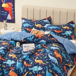 Twin Dinosaur Kids Bedding Set for Boys, 2 Pieces Twin Dinosaur Kids Comforter Sets for Boys, Super Soft Lightweight for All Seasons, Includes 1 Comforter (66"x86") and 1 Pillowcase(20"x26"+2")