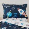 beeweed 4 Pieces Space Ship Toddler Bedding Set Boys Girls, 2 Sides Design Rocket Bed in a Bag Comforter Set, Includes 1 Comforter, 1 Fitted Sheet, 1 Flat Sheet & 1 Reversible Pillowcase