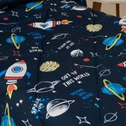 beeweed 4 Pieces Space Ship Toddler Bedding Set Boys Girls, 2 Sides Design Rocket Bed in a Bag Comforter Set, Includes 1 Comforter, 1 Fitted Sheet, 1 Flat Sheet & 1 Reversible Pillowcase