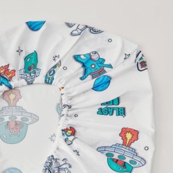 beeweed 4 Pieces Space Ship Toddler Bedding Set Boys Girls, 2 Sides Design Rocket Bed in a Bag Comforter Set, Includes 1 Comforter, 1 Fitted Sheet, 1 Flat Sheet & 1 Reversible Pillowcase