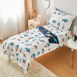 beeweed 4 Pieces Space Ship Toddler Bedding Set Boys Girls, 2 Sides Design Rocket Bed in a Bag Comforter Set, Includes 1 Comforter, 1 Fitted Sheet, 1 Flat Sheet & 1 Reversible Pillowcase