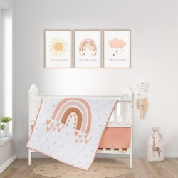 3 Piece Rainbow Boho Crib Bedding Set - Standard Size Nursery Bedding for Boys and Girls with Crib Sheet, Comforter & Crib Skirt