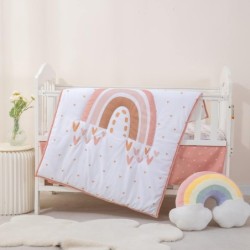 3 Piece Rainbow Boho Crib Bedding Set - Standard Size Nursery Bedding for Boys and Girls with Crib Sheet, Comforter & Crib Skirt