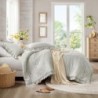 Degrees of Comfort Gray Ruffle Bedding Set, Shabby Chic Farmhouse Twin Size Comforter, Boho Fluffy Cozy Washed Microfiber Bed Sets, 3 Piece with Ruffled Pillow Shams