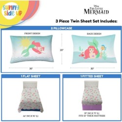 Disney The Little Mermaid Twin Sheet Set - 3 Piece Kids Bedding Set Includes Pillow Cover - Super Soft Ariel Microfiber Sheets