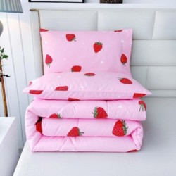 SDY 3PCS Strawberry Comforter Set Queen, Strawberry Queen Size Bedding Set, Kawaii Bed Set Kids Comforter Set, Cute Pink Bedding Room Decor for Girls, Children, Teen…