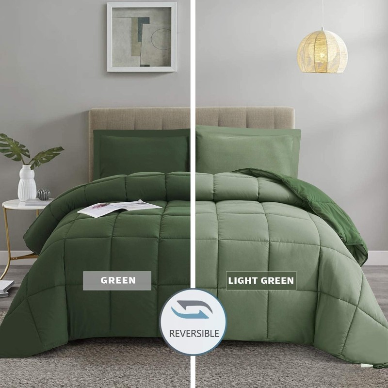 HIG 3pc Green Twin/Twin XL Comforter Set - All Season Reversible Down Alternative Comforter with Sham - Quilted Duvet Insert with Corner Tabs - Box Stitched Blanket - Breathable, Soft, Fluffy