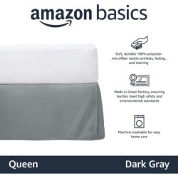 Amazon Basics Lightweight Pleated Bed Skirt, Queen, Dark Grey, Solid