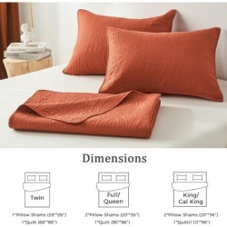 akkialla Queen Quilt Bedding Set,Burnt Orange Ultrasonic Full/Queen Quilt Set,Lightweight Soft Bedspread Coverlet,Modern Style Coin Pattern Bed Cover for All Seasons,3 Piece(1 Quilt,2 Pillow Shams)