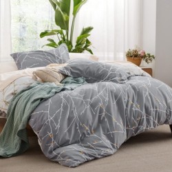 Bedsure Tree Branch Duvet Cover King - Botanical Duvet Cover Set with Zipper Closure, Grey Bedding Set, 3 Pieces, 1 Reversible Duvet Cover 104"x90" with 8 Corner Ties and 2 Pillow Shams 20"x36"