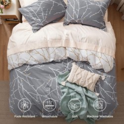 Bedsure Tree Branch Duvet Cover King - Botanical Duvet Cover Set with Zipper Closure, Grey Bedding Set, 3 Pieces, 1 Reversible Duvet Cover 104"x90" with 8 Corner Ties and 2 Pillow Shams 20"x36"