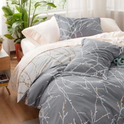 Bedsure Tree Branch Duvet Cover King - Botanical Duvet Cover Set with Zipper Closure, Grey Bedding Set, 3 Pieces, 1 Reversible Duvet Cover 104"x90" with 8 Corner Ties and 2 Pillow Shams 20"x36"