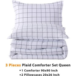 Andency White Queen Comforter Set(90x90 Inch), 3 Pieces(1 Grid Comforter and 2 Pillowcases) White Bed Comforter Set, All Season Lightweight Soft Microfiber Bedding Comforter Sets