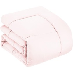 Sweet Home Collection 5 Piece Comforter Set Bag Solid Color All Season Soft Down Alternative Blanket & Luxurious Microfiber Bed Sheets, Pale Pink, Twin